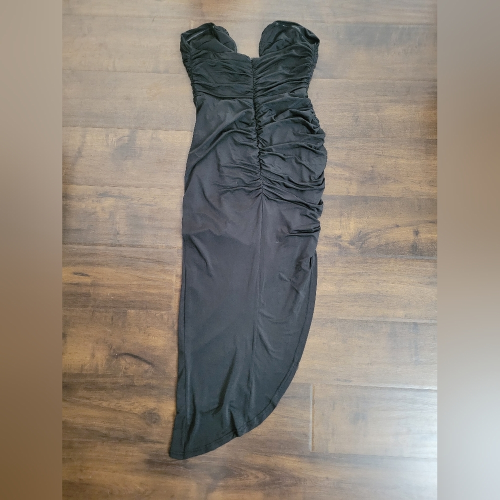 Hello Molly Flashlight Midi Dress Strapless Ruched Cutout Black Medium Size 6 - Picture 6 of 16